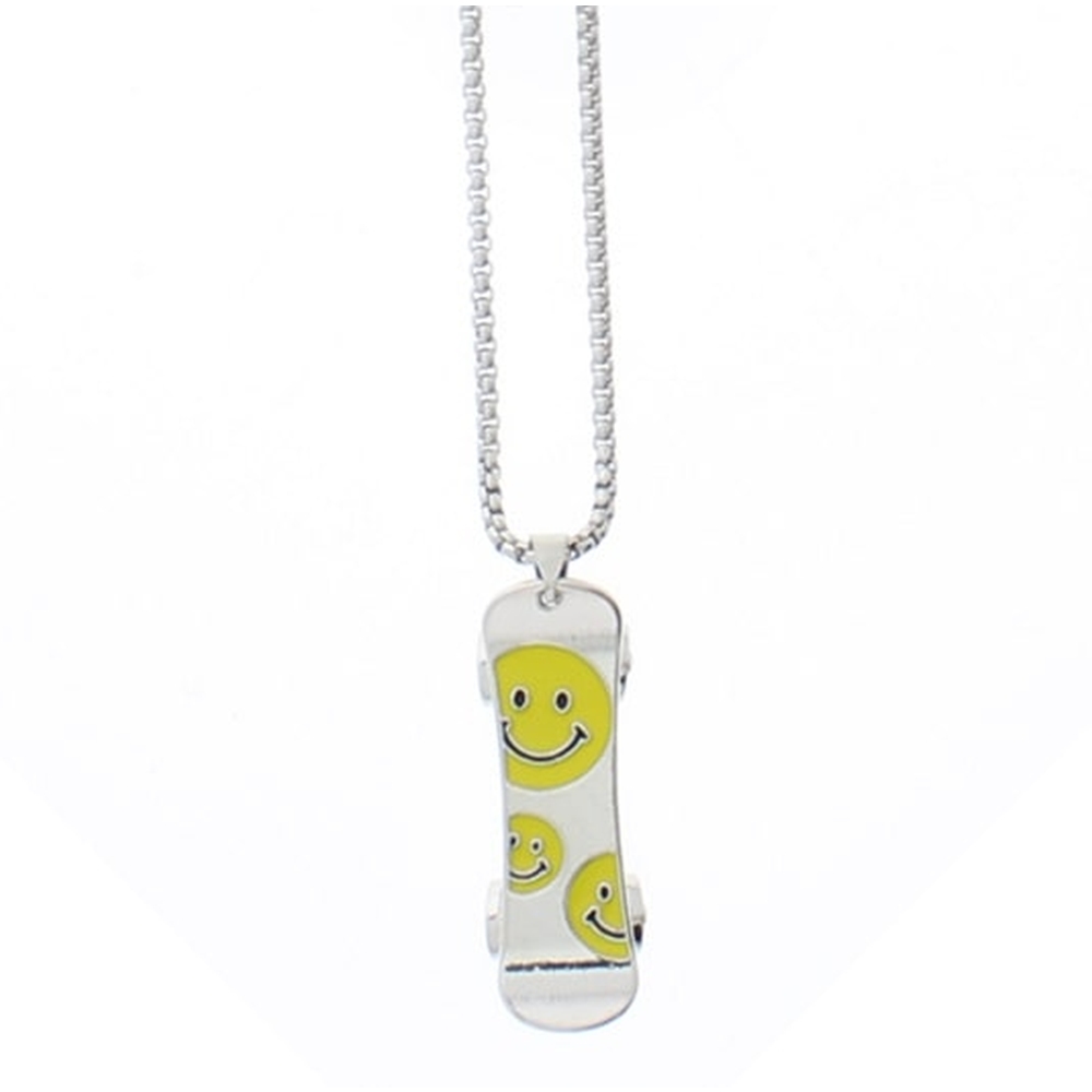 Zac's Alter Ego - Smiley Face Skateboard Chain Necklace Ketting - Zilverkleurig